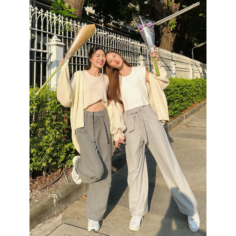 abigail pants กางเกงเอวสูง กางเกงขากระบอก ผ้านิ่ม ทรงพริ้ว ราคา ถูกที่สุด ดีลบีเคเค