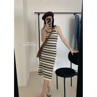 🌈🌿🌺🌸🌼🤎🧡🇰🇷 Knit Stripe Sleeveless Maxi Dress