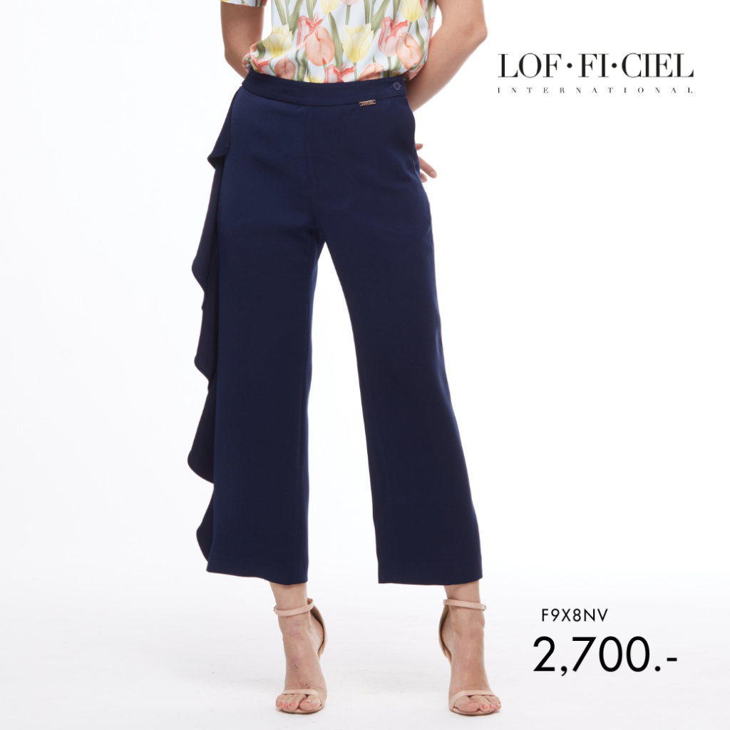 LOF-FI-CIEL woman's pants Jubili Ruffle กางเกงผู้หญิง ขายาว แต่งระบาย สีกรม F9X8NV