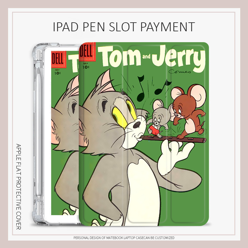 Tom Jerry เคสไอเเพด mini4/5/6 air1/2/3/4/5 เคส iPad 10.2 gen7 8 9 case iPad 2022 pro11 10.9 gen10 พร้อมถาดใส่ปากกา