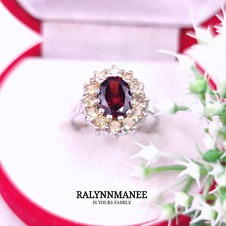 G6475 แหวนพลอยโกเมนและซิทรีนแท้ ( Garnet , Citrine ) ตัวเรือนเงินแท้ 925 ชุบทองคำขาว ไซส์ 53 แก้ไซส์ฟรีค่ะ