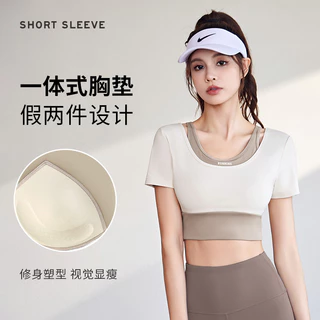 เสื้อครอปครึ่งตัวแขนสั้น สกีน RUNNING เสื้อบราโยคะ เสื้อครึ่งตัวเสริมฟองน้ำ ทรงสวยกระซับสัดส่วน JYMD035