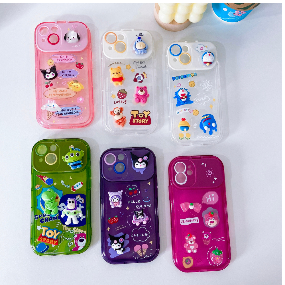 เคสนูนลายการ์ตูนมีกระจกสำหรับรุ่นไอโฟน i7/8/se/7p/8p//i11/i12/12pro/12promax 13-13pro-13promax-14-14pro-14promax-xr