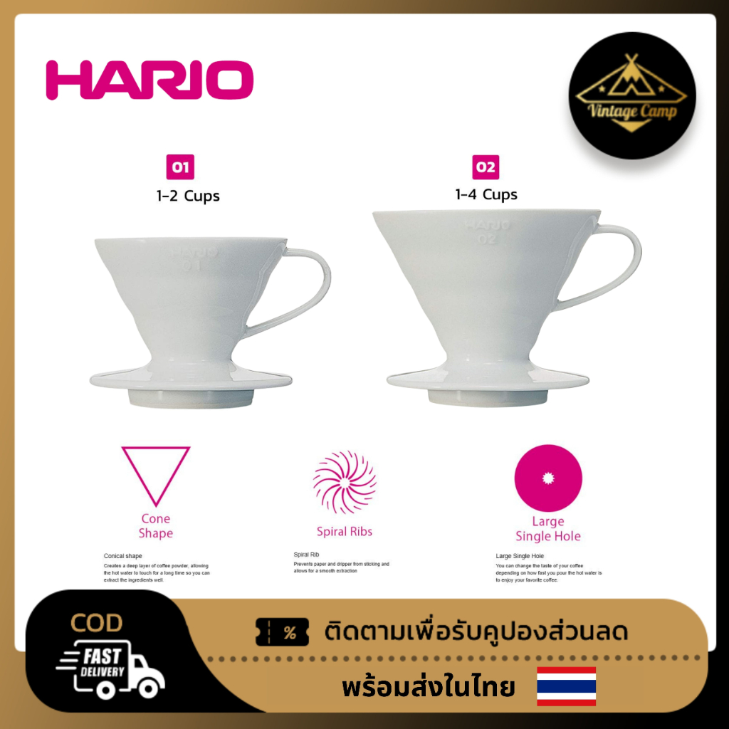Hario V60 Coffee Dripper แก้วดริปกาแฟผลิตจาก Ceramic  ของแท้จากประเทศญี่ปุ่น พร้อมส่ง