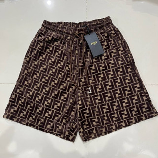 FENDI VELVET FF MONOGRAM SHORTS กางเกงขาสั้นเอวยางยืด แบรนด์เฟนดิ ผ้ากำมะหยี่ ตัวหนังสือ FF สัญลักษณ์โลโก้