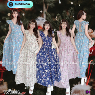 👗Pfashion [ส่งไวมาก🚛] P18534 เดรสยาวแขนกุด ไหล่ระบาย ลายดอกไม้