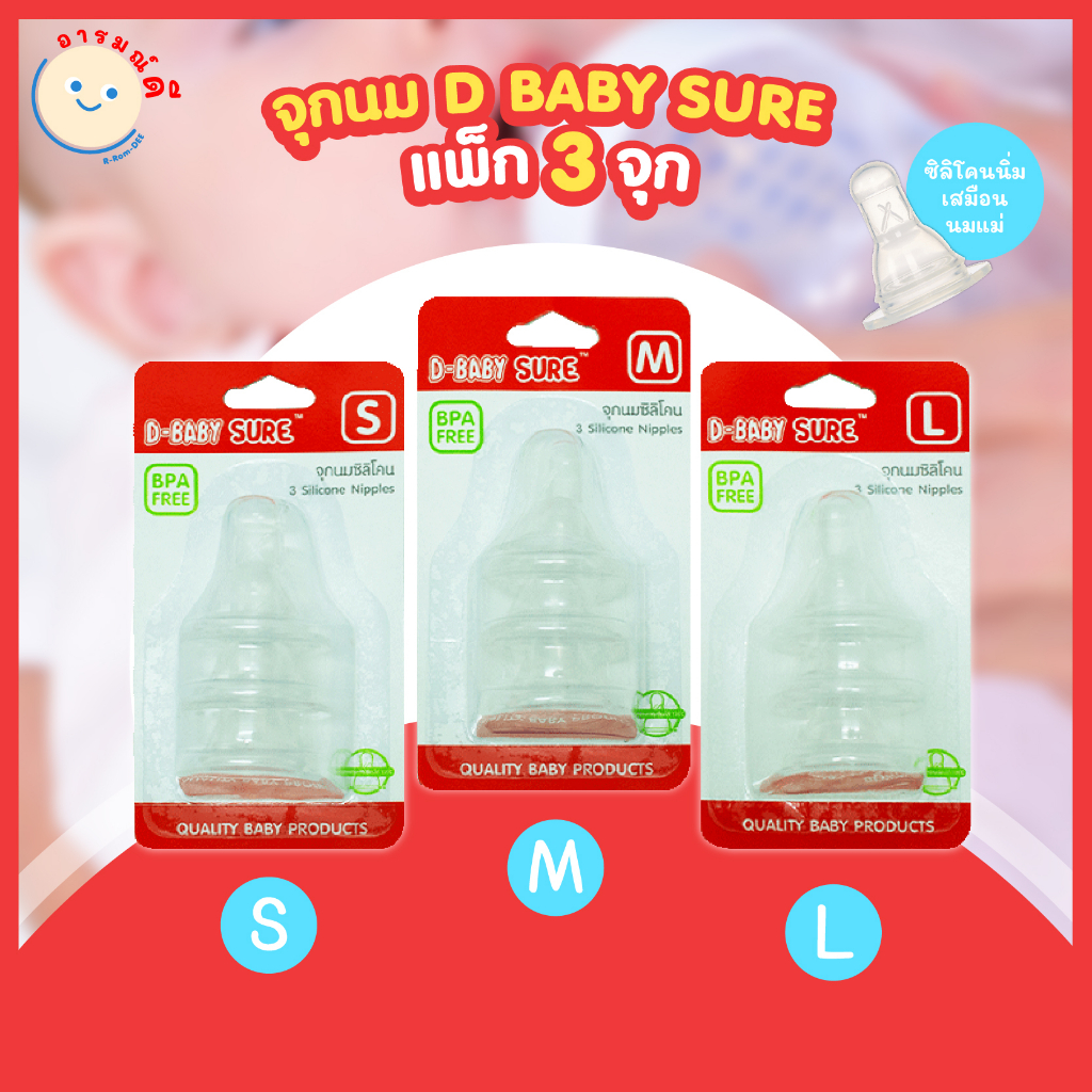D BABY SURE จุกนมซิลิโคนแบบอ่อนโยน แบบนุ่ม ทรงมาตรฐาน ราคาถูก (ไซส์ S M L X) 🔥 พร้อมส่ง 🔥