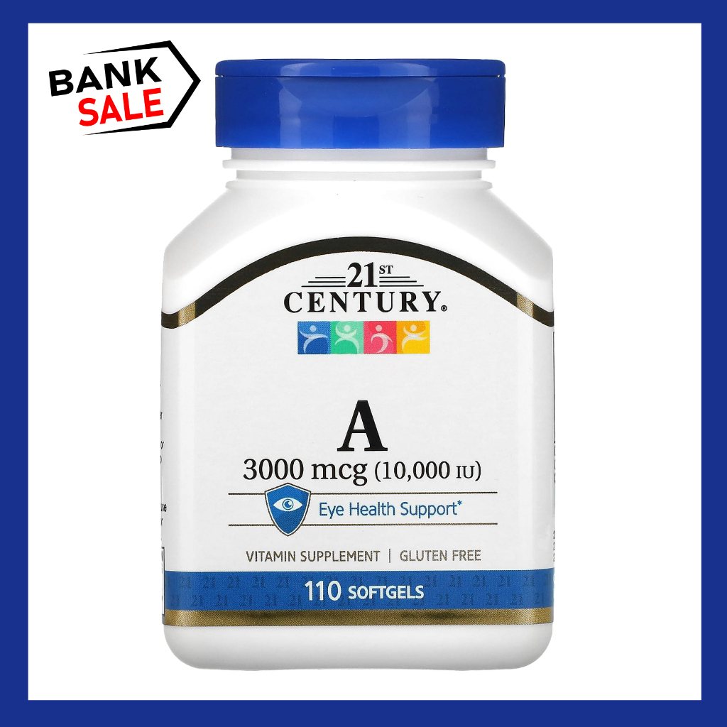 หมดอายุ 10/2026 พร้อมส่ง 21st Century, Vitamin A, 3,000 mcg (10,000 IU), 110 Softgels
