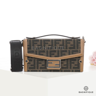 NEW FENDI BAGUETTE SOFT TRUNK 21 BROWN FF MONOGARM JACQUARD SHW