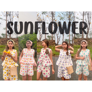 Sunflower ชุดเซ็ทเสื้อครอประบายและกางเกงขาสั้น ลายดอกน่ารัก