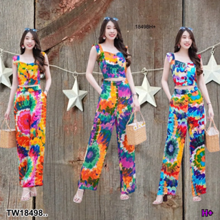 TW18498 set2ชิ้น เสื้อสายเดี่ยวมัดย้อมแขนระบาย