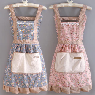 ผ้ากันเปื้อนลายดอกไม้ (จัดส่งในไทย) สวยน่ารัก สไตล์เกาหลี