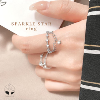 MNL💗 SPARKLE STAR CHAIN RING แหวนดาวกระจายมีโซ่ห้อย กระจายแสงความหวัง แหวนผู้หญิง แหวนเงินแท้ ไม่ลอกดำ แหวนเพชร แหวนเงิน