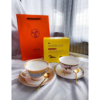 **พร้อมส่ง** ชุดแก้วกาแฟ Hermes ลายม้า งานแก้วเซรามิค เกรดดี พรีเมี่ยม