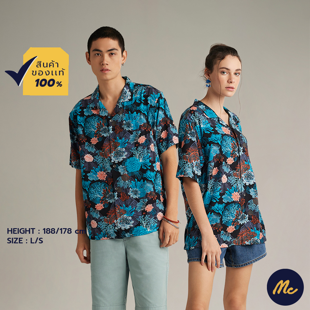 Mc Jeans เสื้อเชิ้ต MC RESORT เสื้อฮาวายแขนสั้น  Unisex สีกรมท่า พิมพ์ลาย MSSZ182