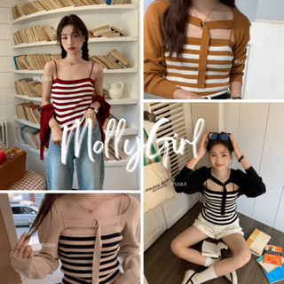 Mollygirl เสื้อเซ็ท2ชิ้น พร้อมส่ง สายเดี่ยว 1541#