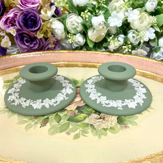 Set of 2 Wedgwood Jasperware Sage Green Candle Stick เชิงเทียนคู่