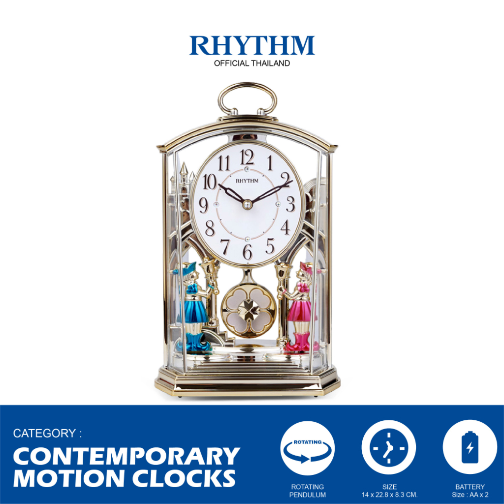 นาฬิกาตั้งโต๊ะ RHYTHM นาฬิกาตกแต่งบ้าน ลูกตุ้มแขวนลายดอกไม้ 14 x 22.8 ซม.