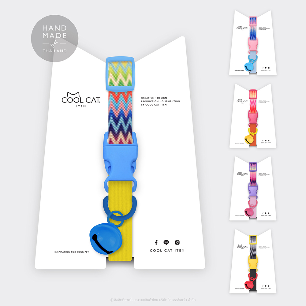 ปลอกคอแมวนิรภัย สายลาย Wave + ยางยืด รุ่น Cool & Care