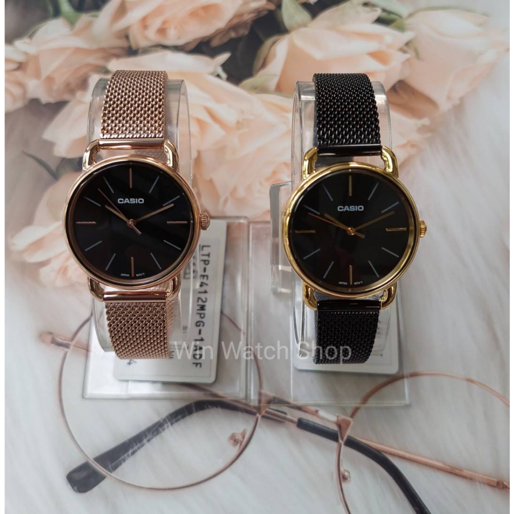 นาฬิกาCasio รุ่น LTP-E412MGB-1A ,LTP-E412MPG-1A นาฬิกาผู้หญิงสายถัก - ของแท้ 100% รับประกันสินค้า 1ปี