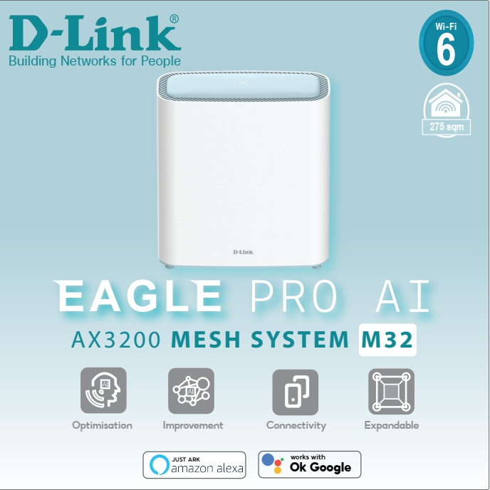 Whole-Home Mesh D-LINK (EAGLE PRO M32) Wireless AX3200 Dual Band Wi-Fi 6