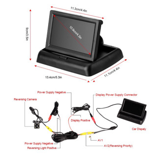 จอ LCD พับได้สากล 4.3 นิ้วในรถยนต์ + H569กล้องมองหลังในตอนกลางคืนแบบมีสาย 170 องศา
