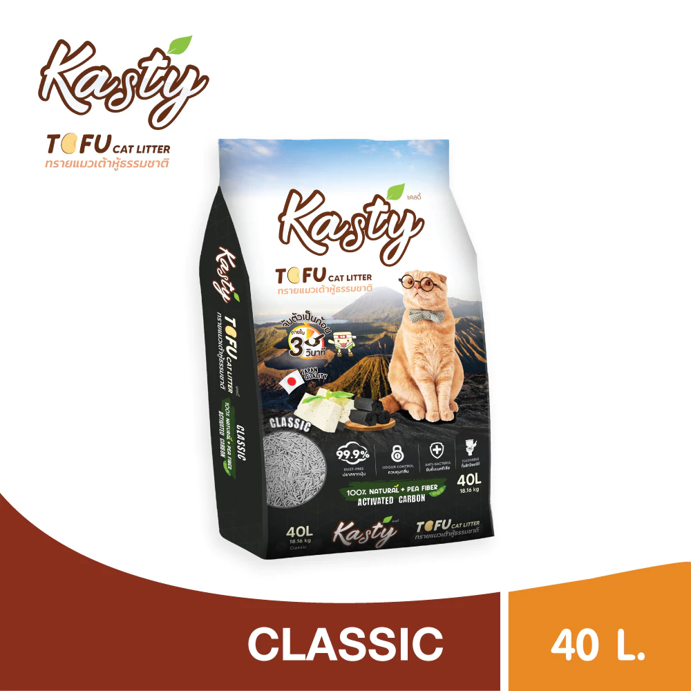 [00661] Kasty Tofu Cat Litter 40L.ทรายแมวเต้าหู้ สูตร Classic จับตัวเป็นก้อนเร็ว ทิ้งชักโครกได้ บรรจุ 18.16 KG.