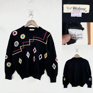 🇯🇵 Sweater vintage แบรนด์ญี่ปุ่น ลายน่ารัก เสื้อแขนยาว เสื้อกันหนาว สีดำ