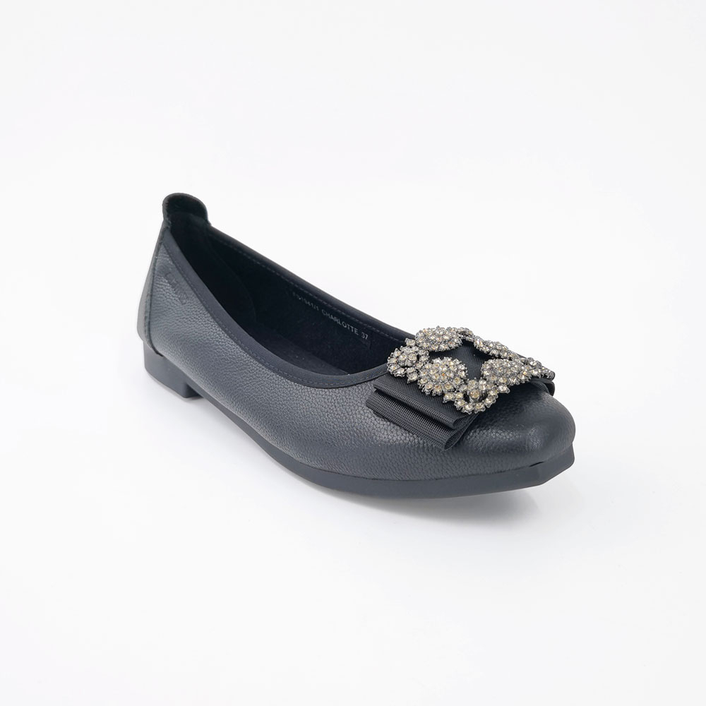 ST.JAMES รองเท้าหนังแท้/รองเท้าส้นแบน ส้น 1.7 CM. รุ่น CHARLOTTE สี BLACK | รองเท้าคัทชู ผู้หญิง