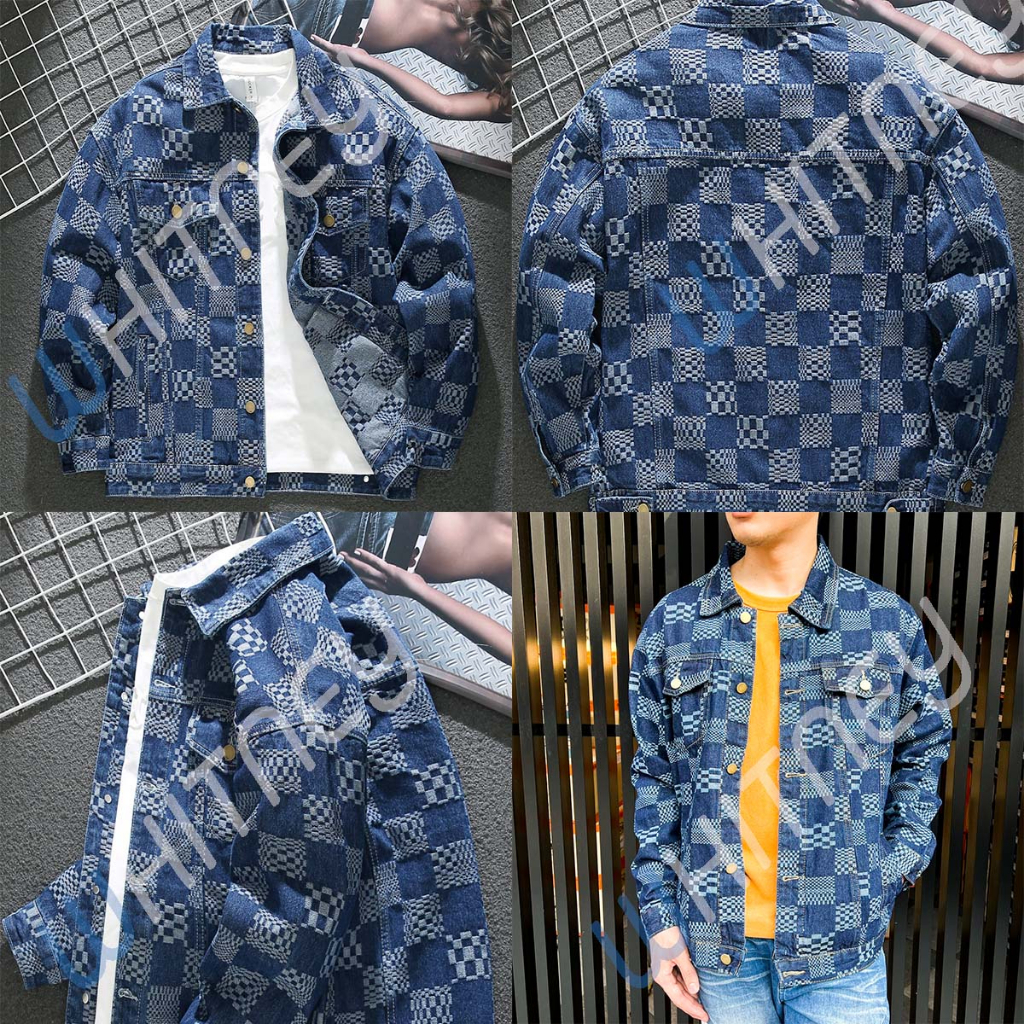 เสื้อยีนส์ ลายตาราง ทรงสวย เนื้อผ้ายีนส์  เสื้อแจ๊คเก็ตยีนส์ (X01)