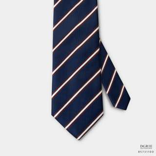 Navy Stripe Brown&amp;White N/BW 3 Inch Necktie-เนคไทสีกรมลายทางสีน้ำตาลขาว