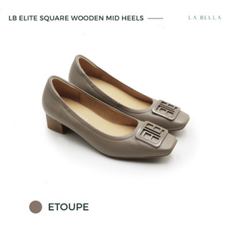 LA BELLA รุ่น LB ELITE  SQUARE WOODEN MID HEELS - ETOUPE