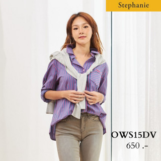 GSP Stephanie เสื้อมีปก แขนยาว ลายทางสีม่วงสลับชมพู (OWS15DV)