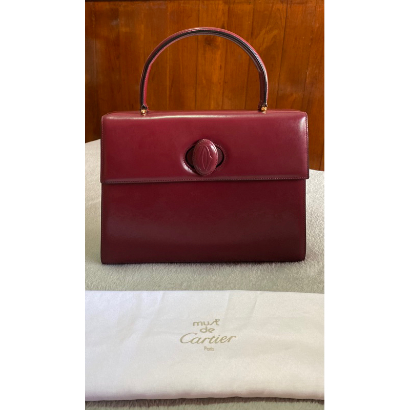Vintage Cartier Kelly Bag, Bordeaux Leather ของแท้ วินเทจ กระเป๋าแบรนด์เนม มือสอง กระเป๋าถือ