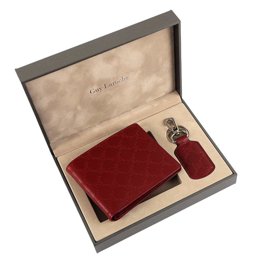 Guy Laroche Gift set กระเป๋าสตางค์พับสั้น + พวงกุญแจ รุ่น BW38061S2RES1 - สีแดง