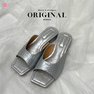 MiniB "ORIGINAL" #mnb026 - รองเท้าแตะเก็บทรงเท้า ลายปั๊ม (สีเงิน)
