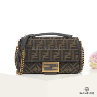 FENDI BAGUETTE 22 BROWN FF MONOGARM JACQUARD GHW