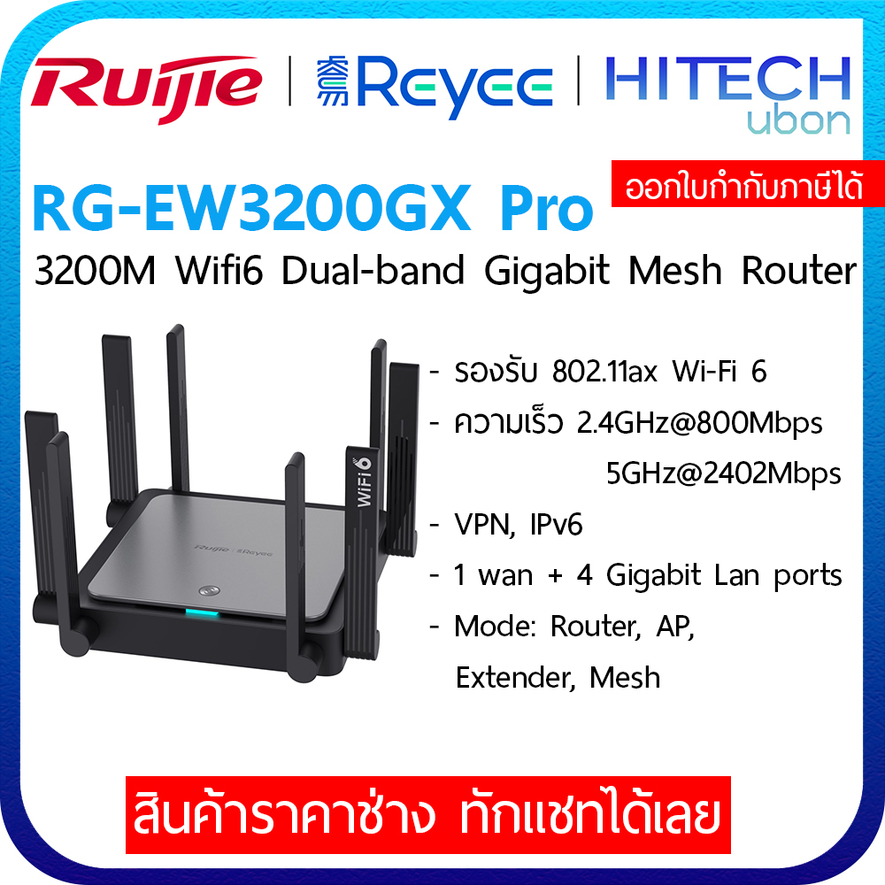 [ประกัน 3 ปี] Ruijie Reyee RG-EW3200GX PRO AX3200 Wi-Fi 6 Dual-Band Gigabit Mesh Router ตัวขยายสัญญา