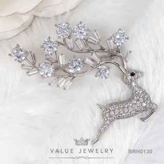 เข็มกลัด ประดับคริสตัลแท้ หลากสไตล์ ลายกวาง Deer ขนาดใหญ่ เครื่องประดับ BRH0130 ValueJewelry