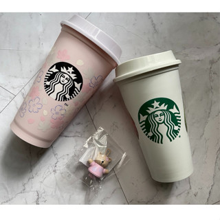 Set Starbucks Japan Reusable Cup SAKURA 2023  &amp; Bearista Stopper SAKURA 2023 เซ็ตเเก้วรียูสต่างประเทศ 473ml จุกหมี