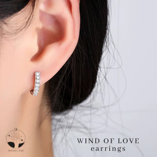 MNL💗WIND OF LOVE ต่างหูวงกลม ประดับเพชร เครื่องประดับแฟชั่น ผู้หญิง ไม่ลอก ตุ้มหูห่วง เงินแท้925 มินิมอล เกาหลี วันเกิด