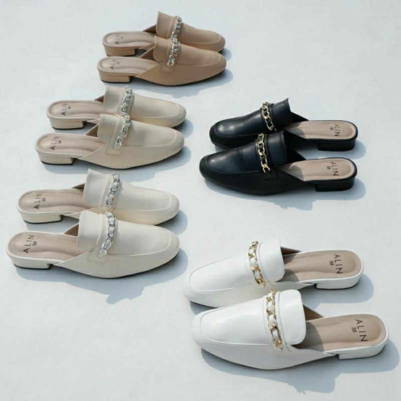ALin Brand : Bell โซ่ทอง รองเท้าคัชชูเปิดส้น  รองเท้าแฟชั่นผู้หญิง งานสวยมาก พร้อมกล่อง