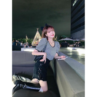 Sugar ป🌈พร้อมส่ง🌈 เสื้อยืดคอกว้าง เเขนจั๊มระบาย (E186)