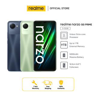 realme narzo 50i Prime (3+32GB) ชิปเซ็ตOcta-core อันทรงพลัง| แบตเตอรี่ขนาดใหญ่ 5000mAh|ไม่มีอะแดปเตอร