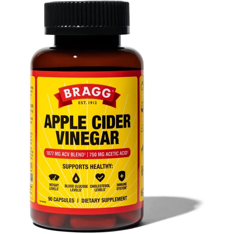 🍎🍎 Bragg 🍎🍎-​ แอปเปิ้ลไซเดอร์ Apple Cider Vinegar Capsules - Vitamin D3&amp;Zinc - 750mg of Acetic Acid 90 Capsules
