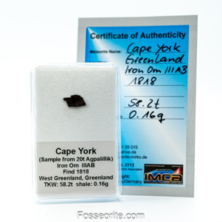 อุกกาบาต เหล็ก Cape York Meteorite ชิ้นเล็ก พร้อมใบรับรอง จาก Germany #2 หนัก 0.16 กรัม