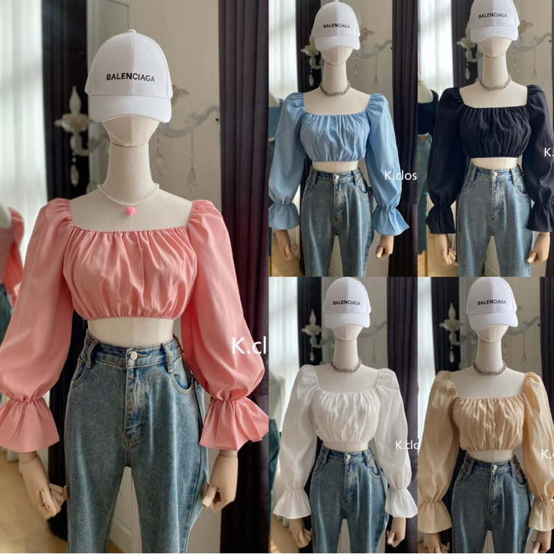 เสื้อครอปแขนพอง ผ้าดีโทนสีสวยมาก