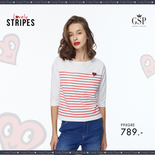 GSP เสื้อยืด เสื้อยืดผู้หญิง Blouse เสื้อยืดแขนยาวลายริ้วสีแดง Lovely Stripes (P9XGRE)