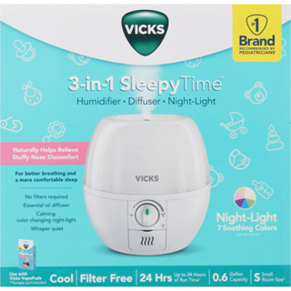 รุ่นใหม่🇺🇸 เครื่องพ่นไอวิคส์ แบบไอเย็น Vicks 3-in-1 Sleepy Time Ultrasonic Humidifier &amp; Diffuser ราคา 2,990- บาท