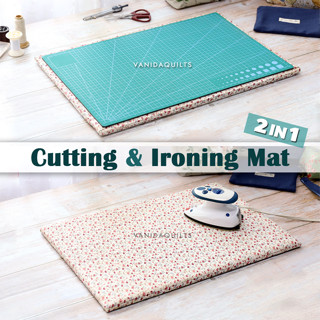 2 in 1 แผ่นรองรีด และแผ่นยางรองตัด ขนาด A3 หลักเซนติเมตร ผ้าลายดอกไม้สีชมพู Cutting &amp; Ironing Mat (รหัส IronMat_A3)